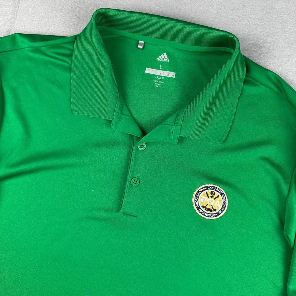 Adidas Golf Mens Large Green PGA Member Performance Polo Shirt Middle Atlantic